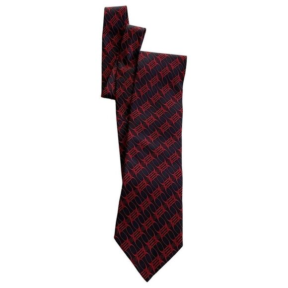 Gucci Silk Print Tie Navy Blue & Red